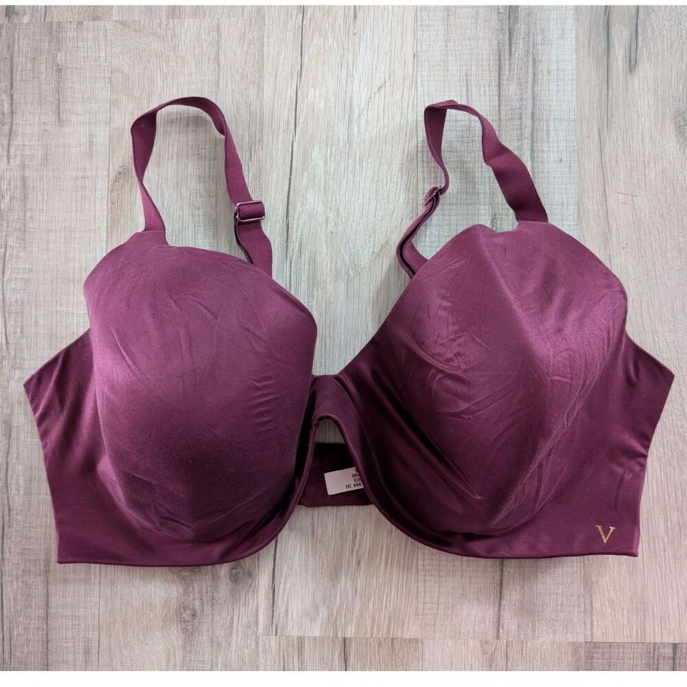 Victoria's Secret Lined Semi Demi Maroon Purple Wireless Bra, 38DD (B3)